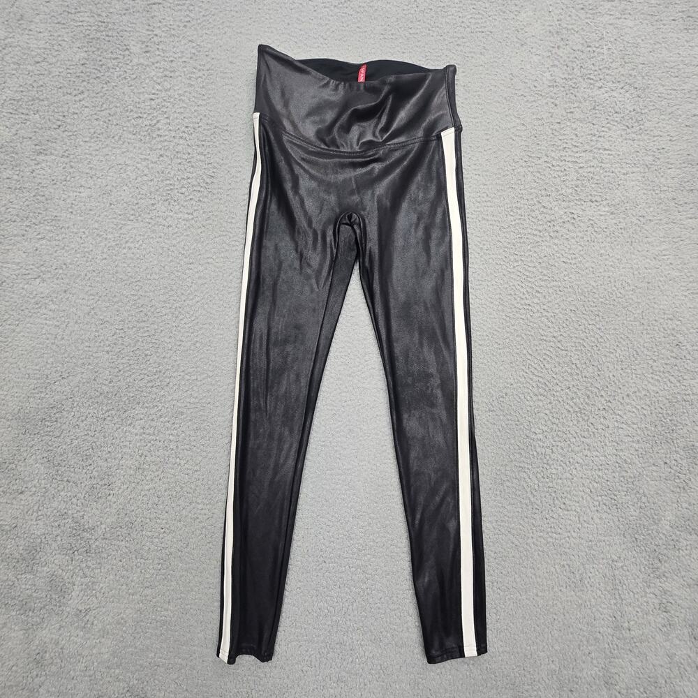 SPANX Faux Leather Tuxedo Stripe Leggings Black White Women’s Medium